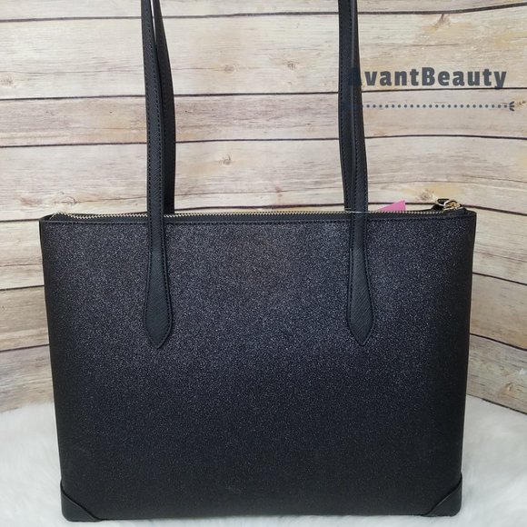 Kate Spade Joeley Lola Shimmy Glitter Top Zip Tote Shoulder Bag Black - Picture 8 of 12